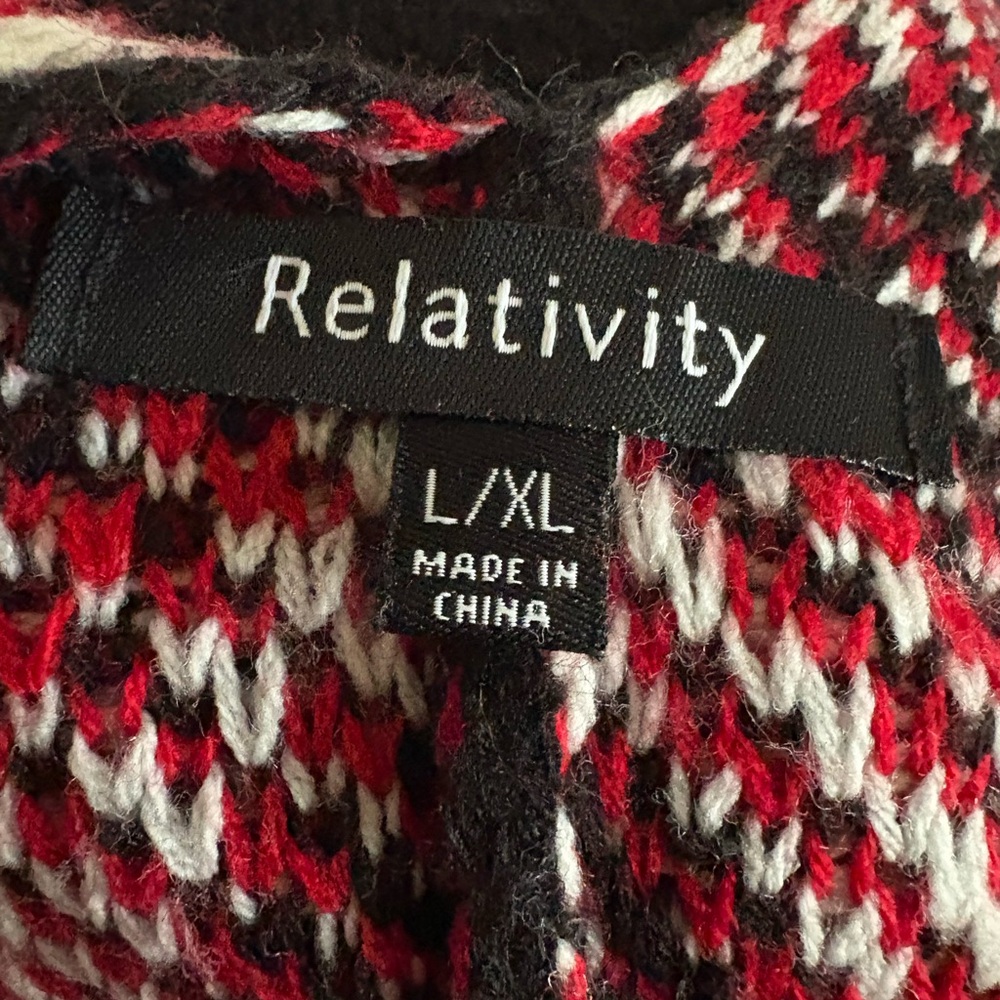 Relativity, Black And Red Knit Patterned Poncho, … - image 4